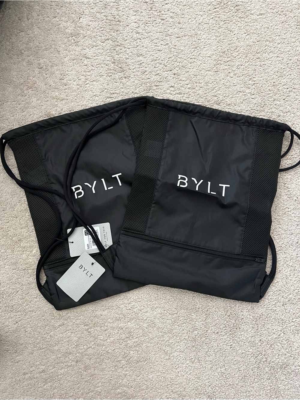 BYLT Black Drawstring Bags - 2 bags, new with tags